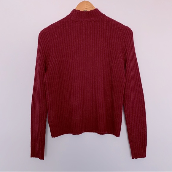 Fall Winter Casual Ribbed Mock Neck Long Sleeve Sweater Top in Burgundy Red (XS) - Picture 4 of 4